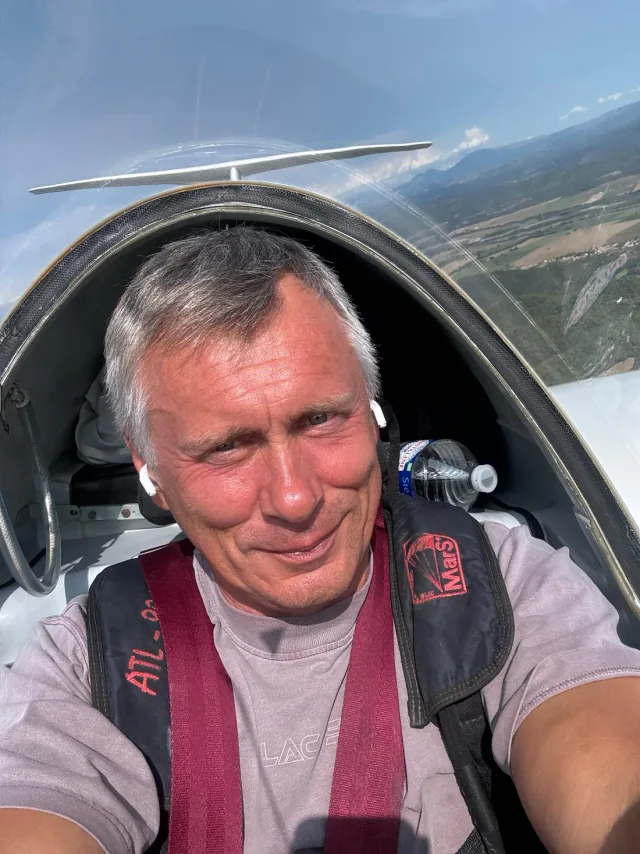 Dmitry Borovyk in a glider cockpit during flight